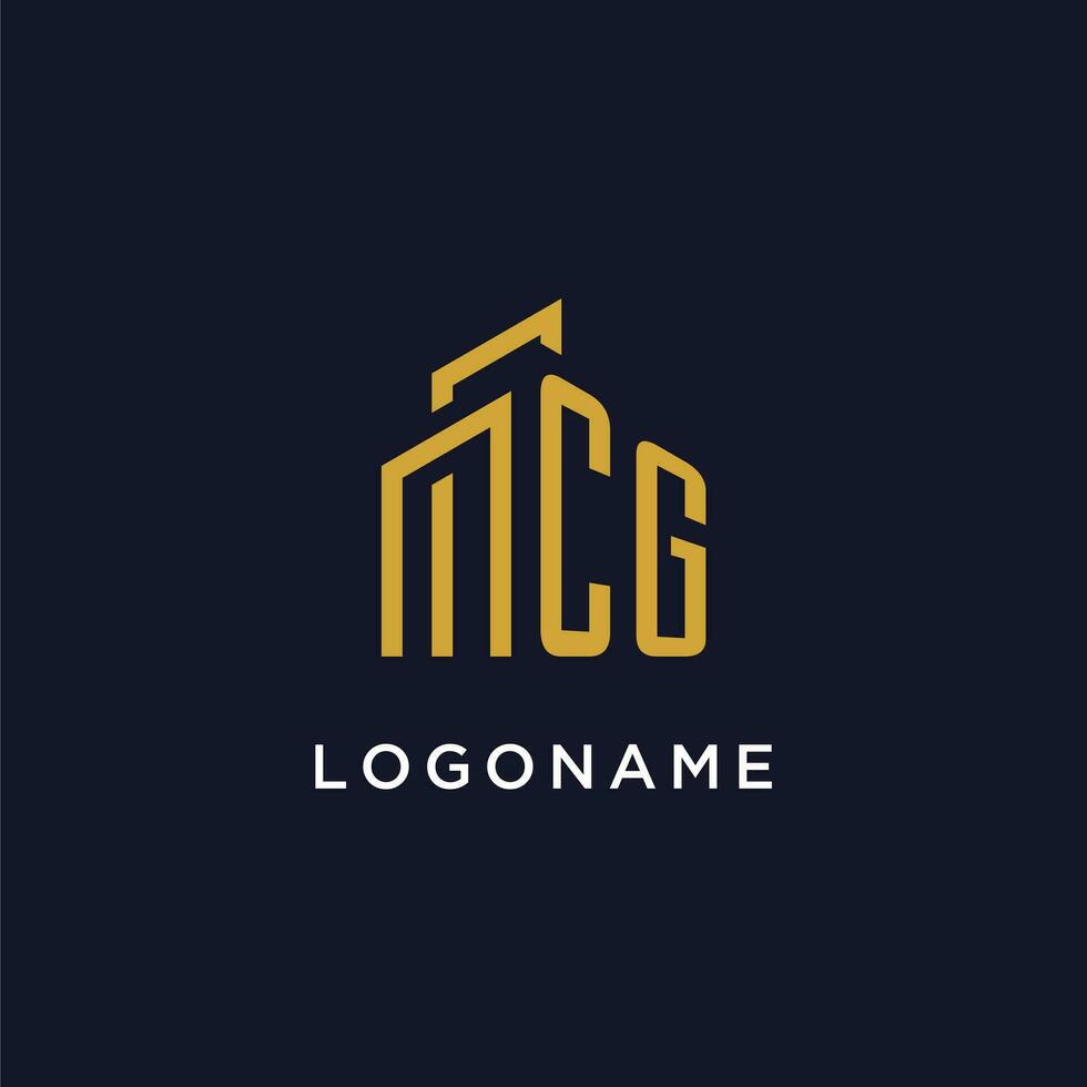 CG initial monogram with building logo design vector