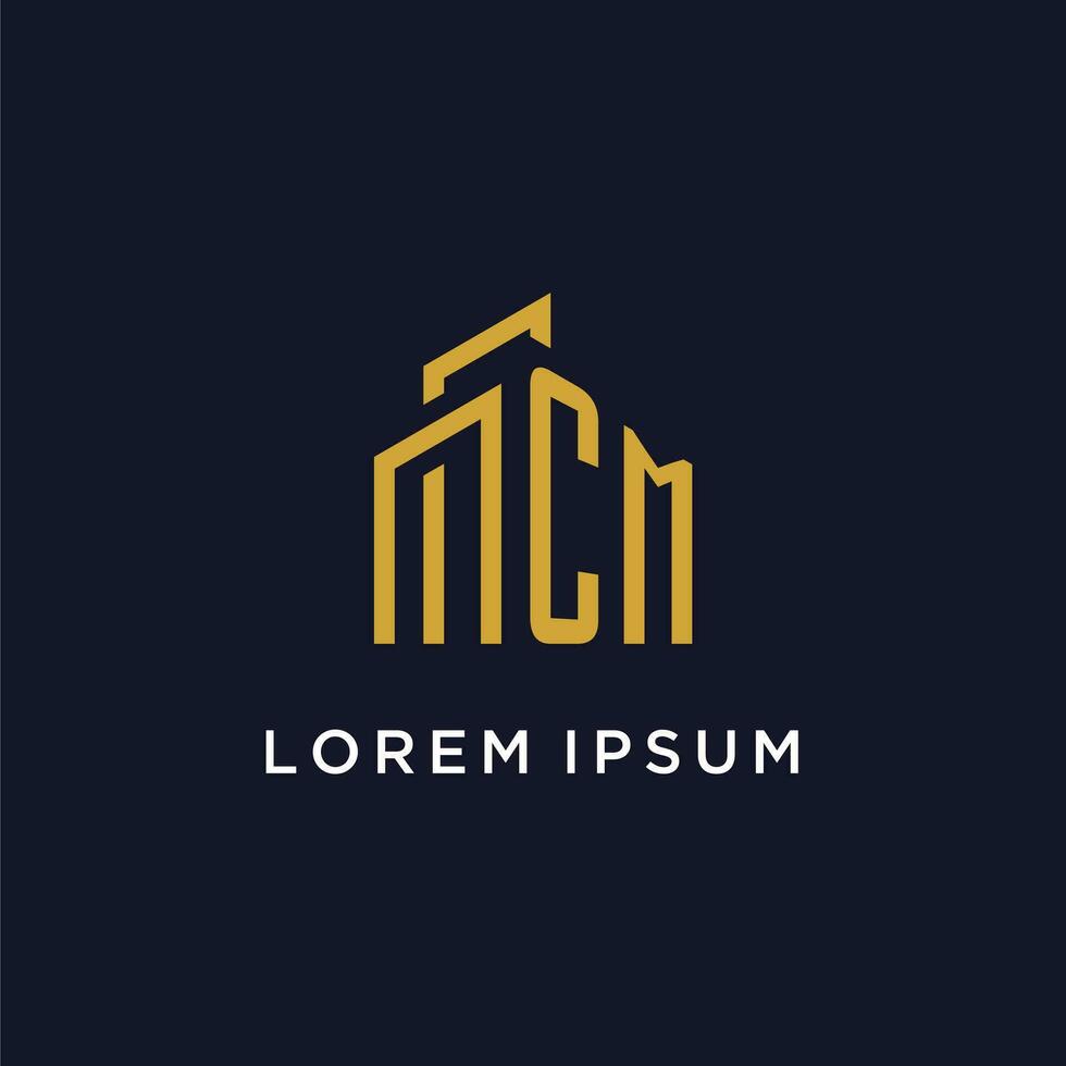 CM initial monogram with building logo design vector