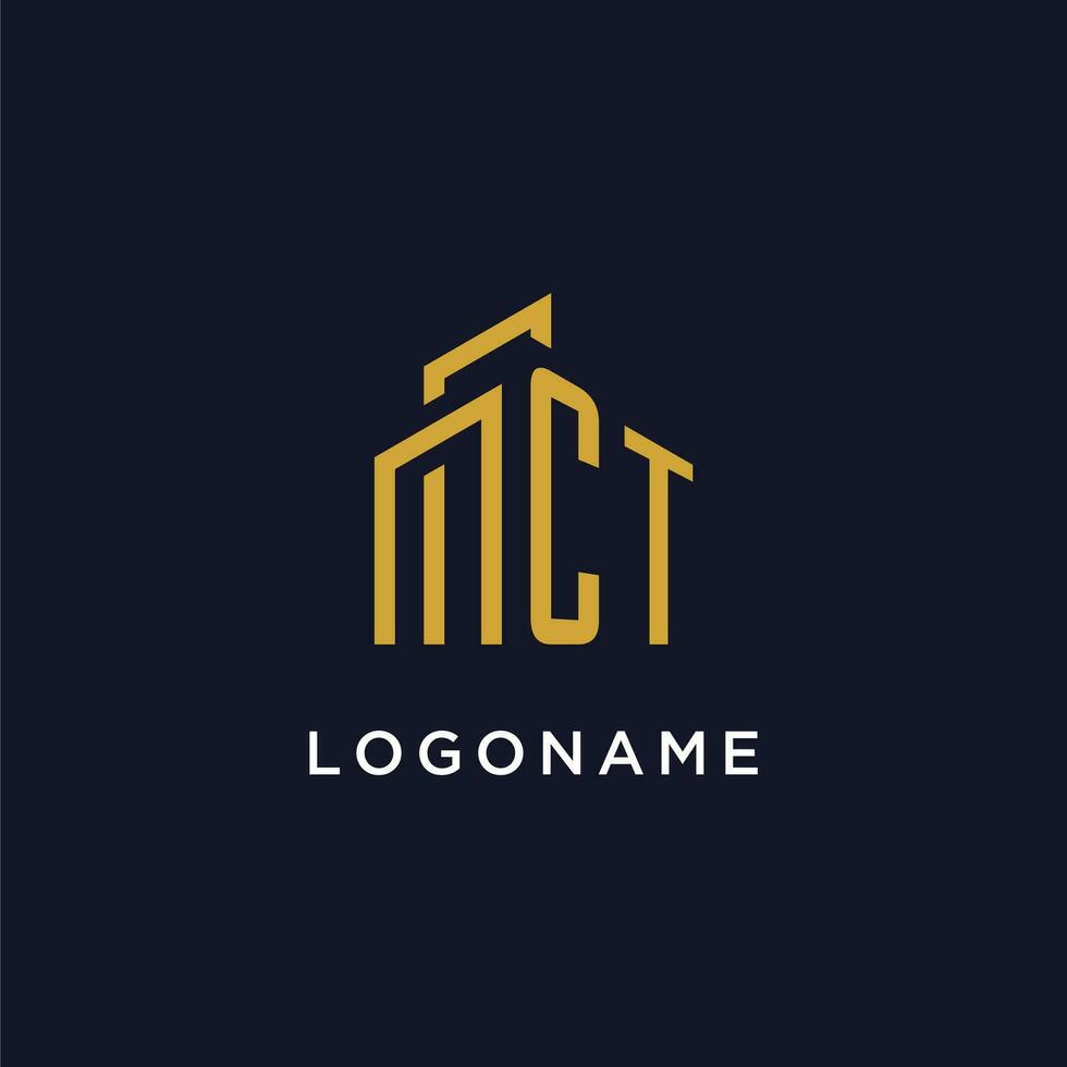 CT initial monogram with building logo design vector