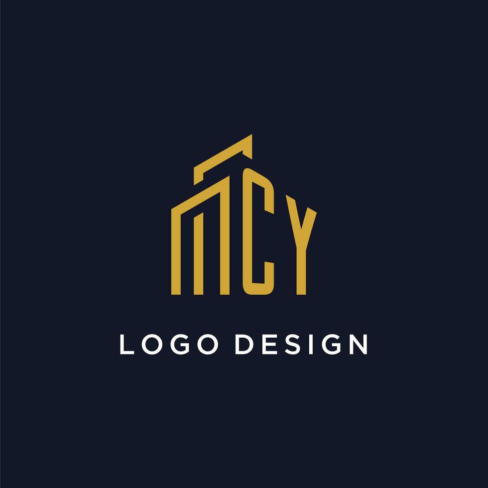 CY initial monogram with building logo design vector