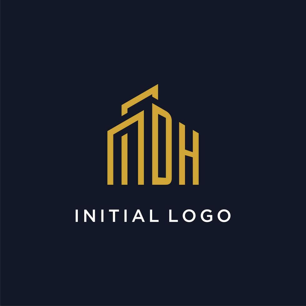 DH initial monogram with building logo design vector