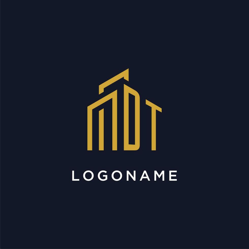 DT initial monogram with building logo design vector