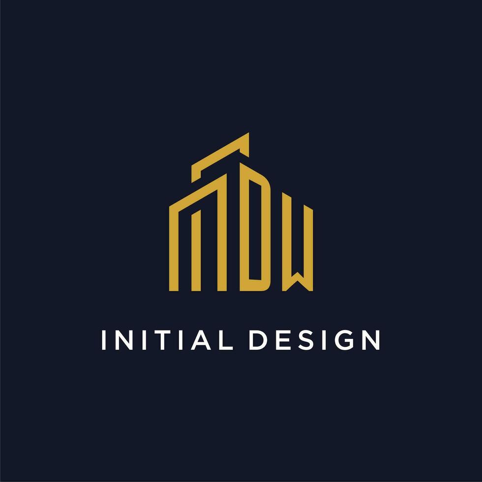 DW initial monogram with building logo design vector