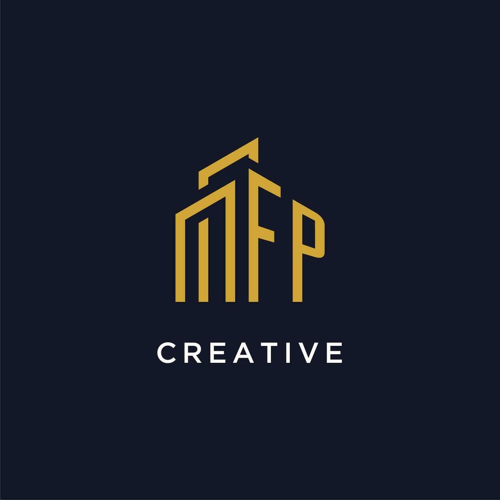 FP initial monogram with building logo design vector