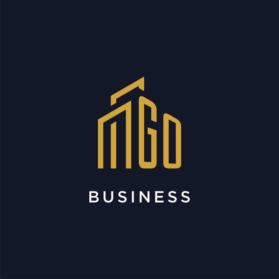GO initial monogram with building logo design vector