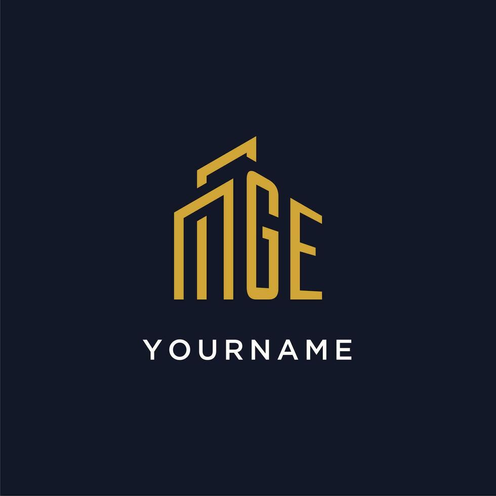 GE initial monogram with building logo design vector
