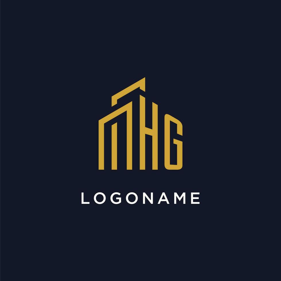 HG initial monogram with building logo design vector
