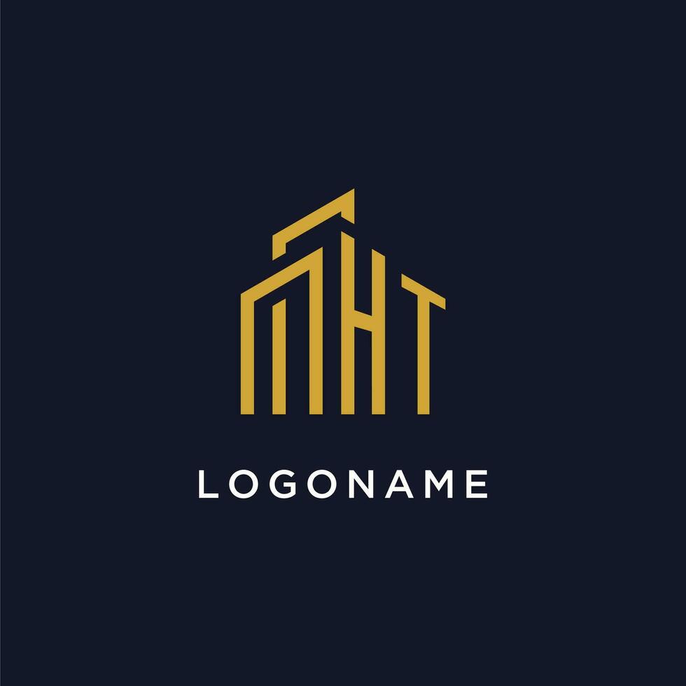 HT initial monogram with building logo design vector