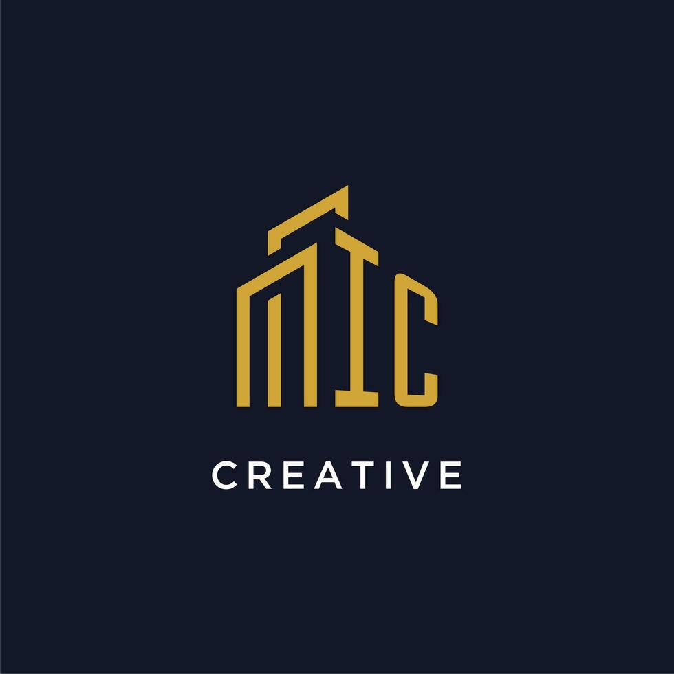 IC initial monogram with building logo design vector