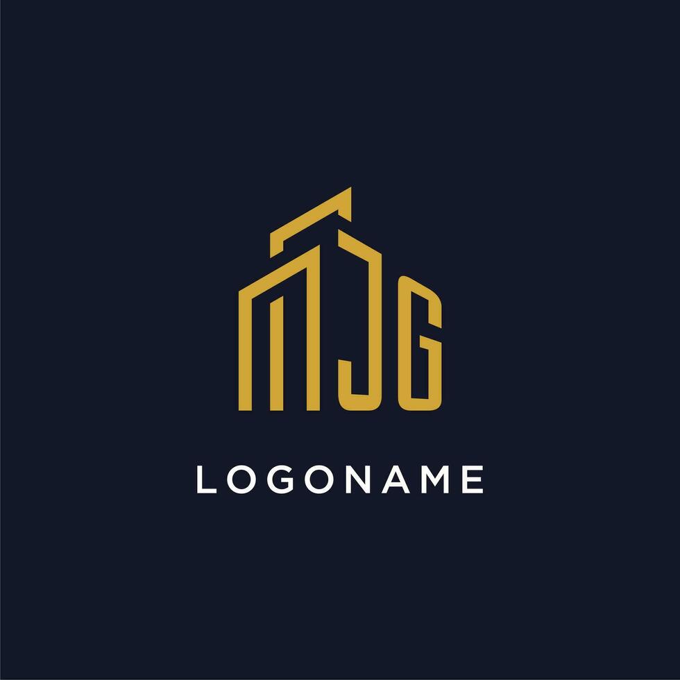 JG initial monogram with building logo design vector