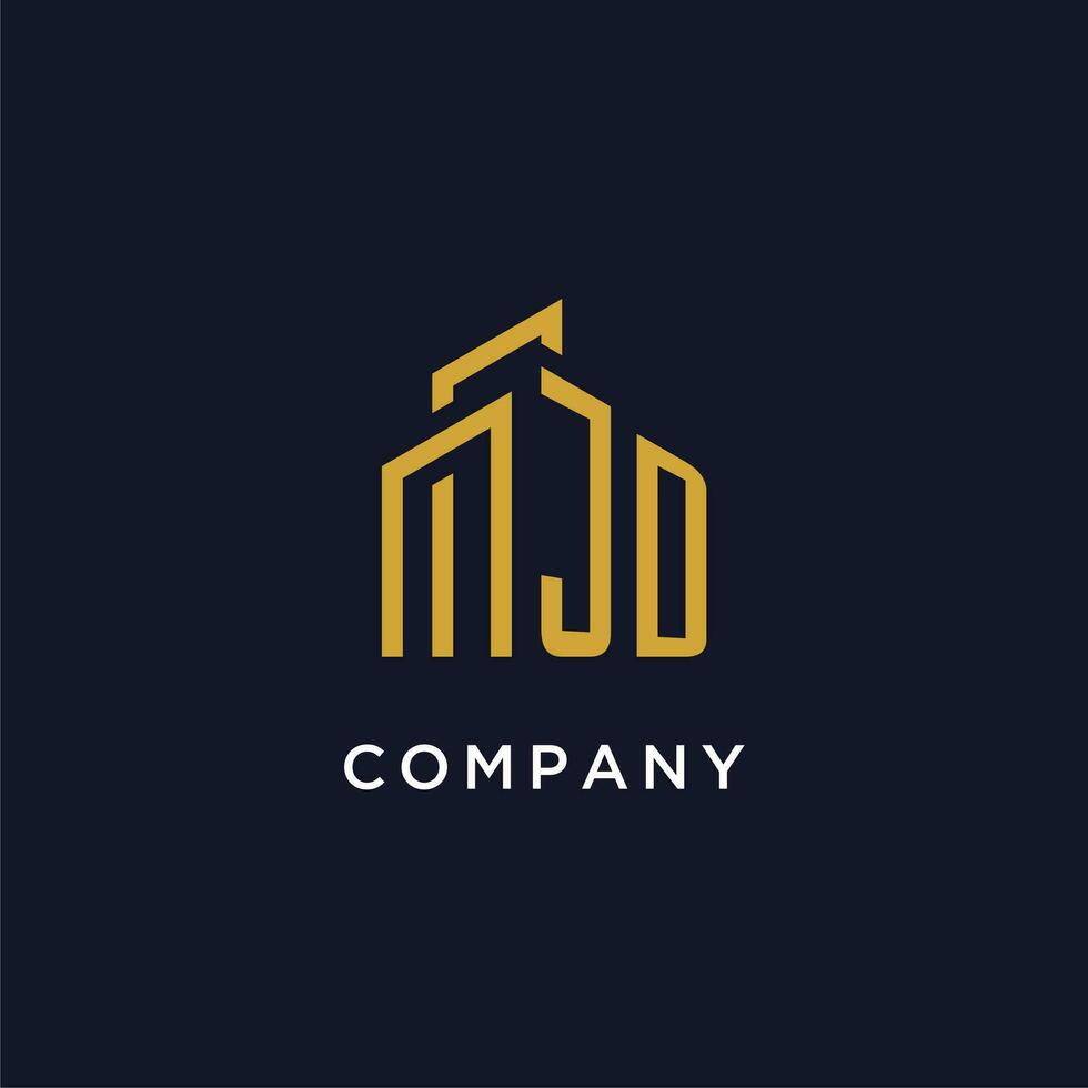 JD initial monogram with building logo design vector