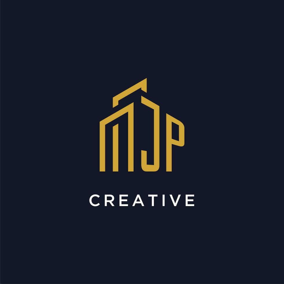 JP initial monogram with building logo design vector
