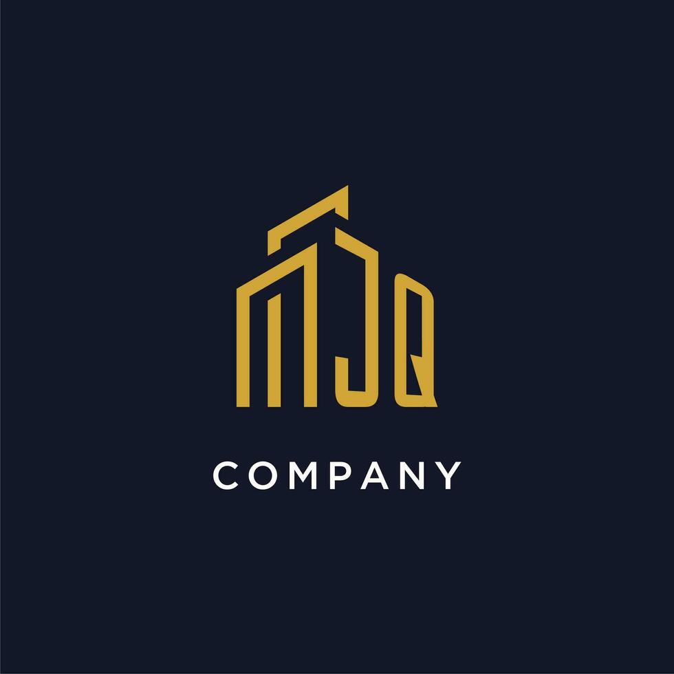 JQ initial monogram with building logo design vector