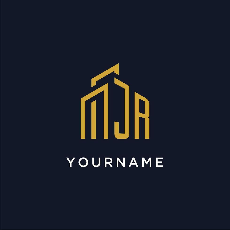JR initial monogram with building logo design vector