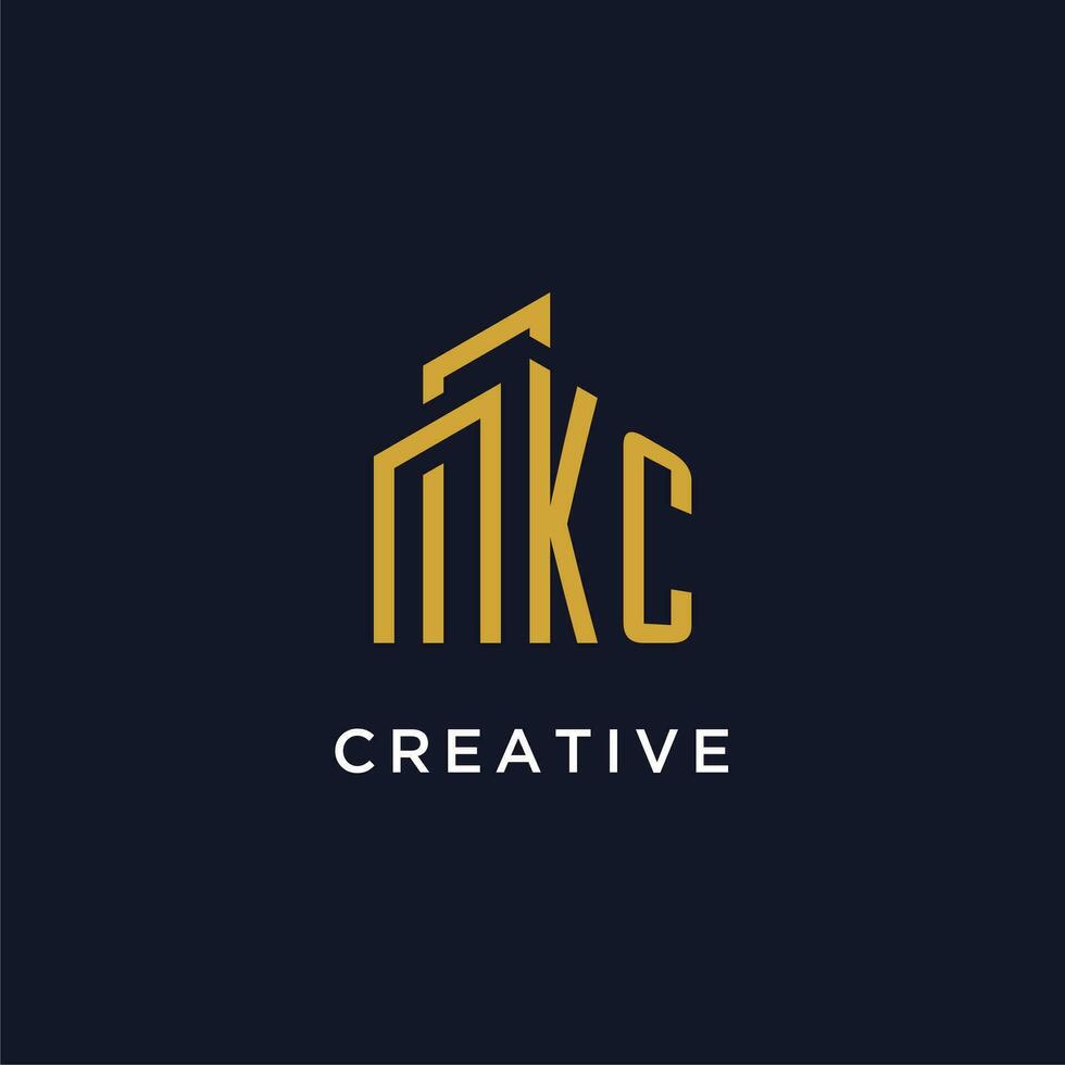 KC initial monogram with building logo design vector