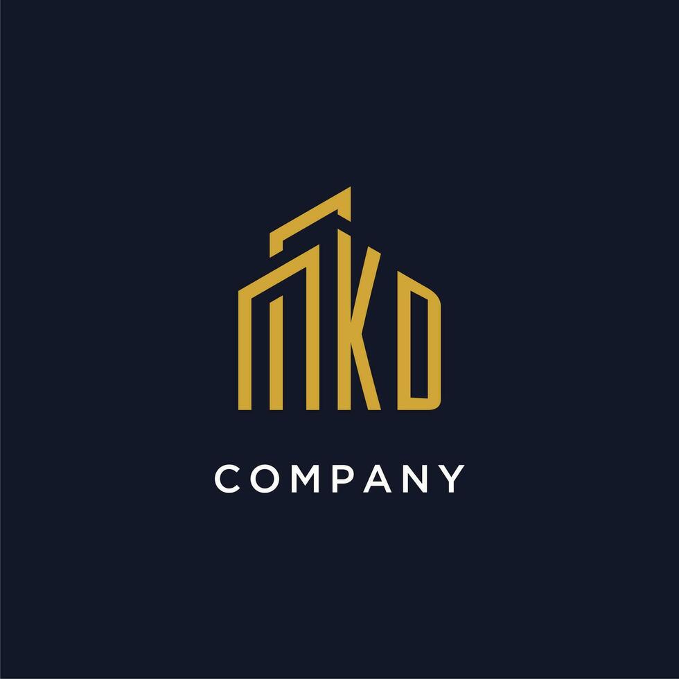 KD initial monogram with building logo design vector