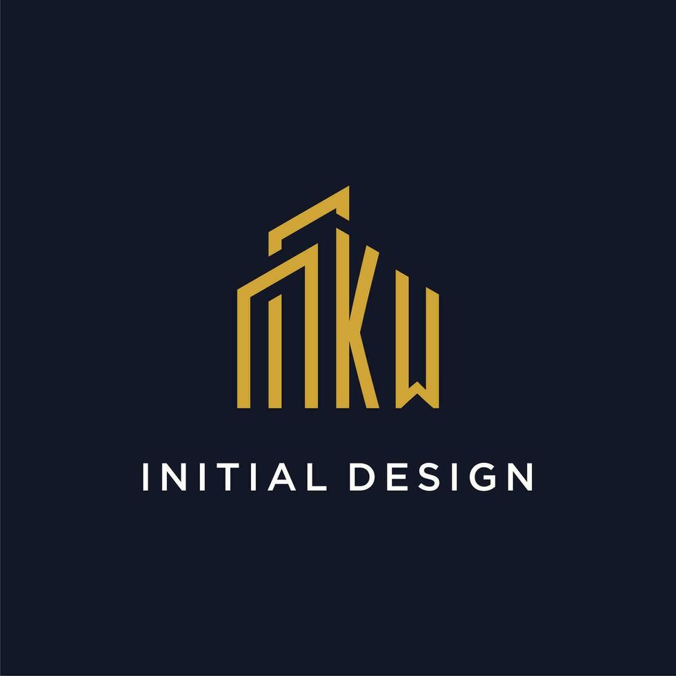 KW initial monogram with building logo design vector