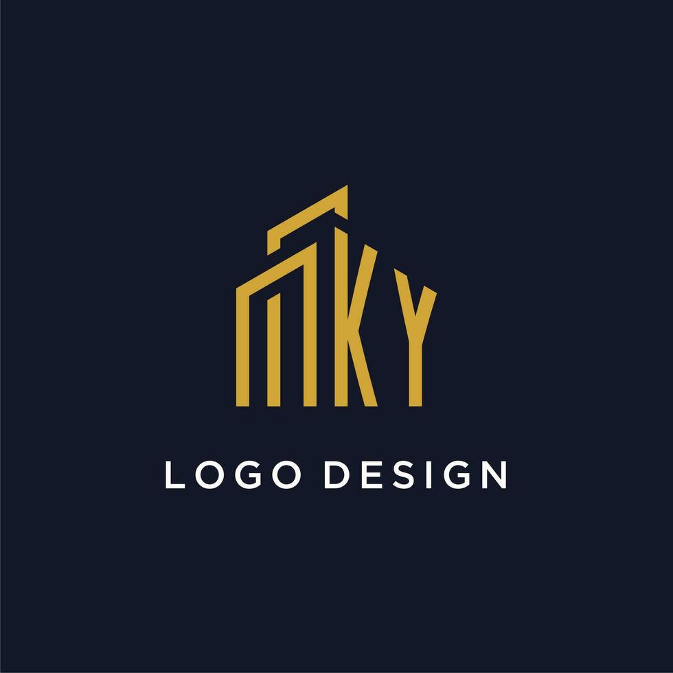 KY initial monogram with building logo design vector
