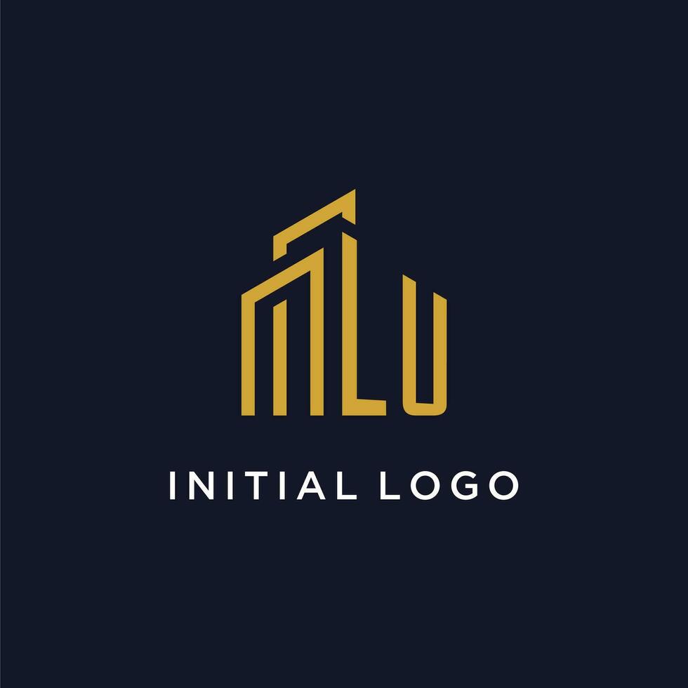 LU initial monogram with building logo design vector