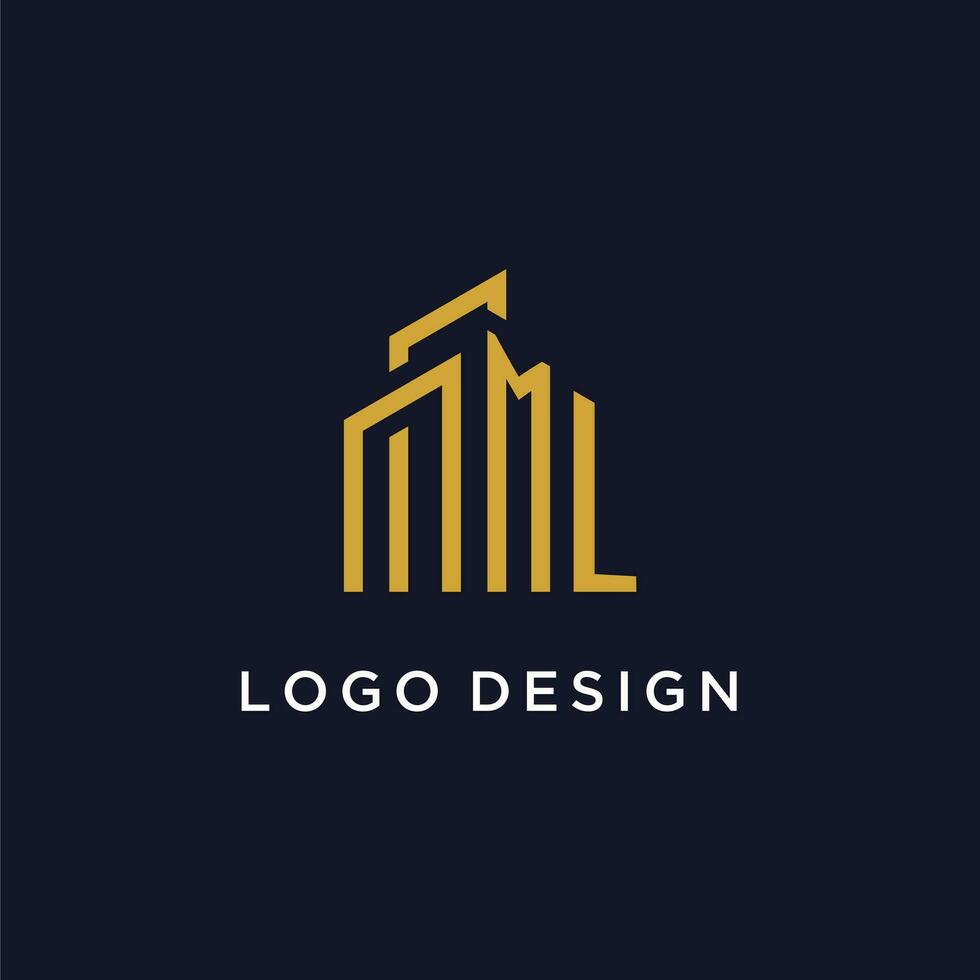 ML initial monogram with building logo design vector