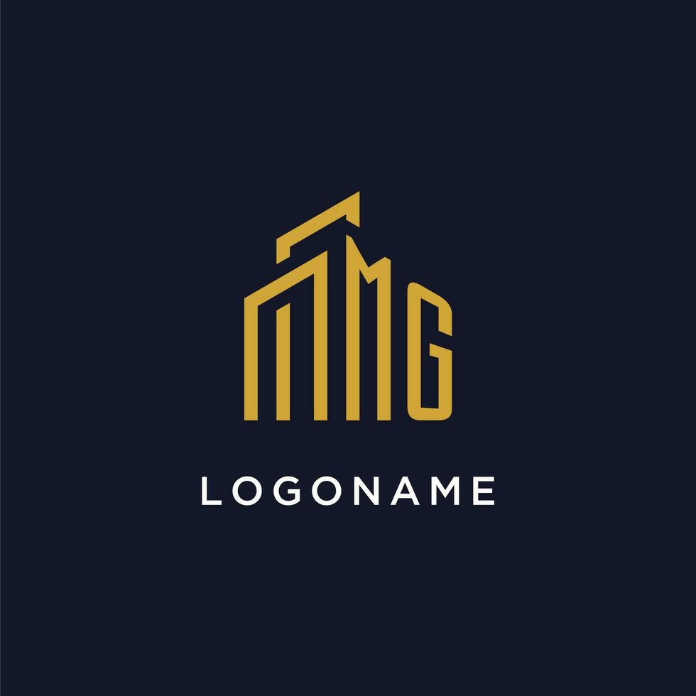 MG initial monogram with building logo design vector