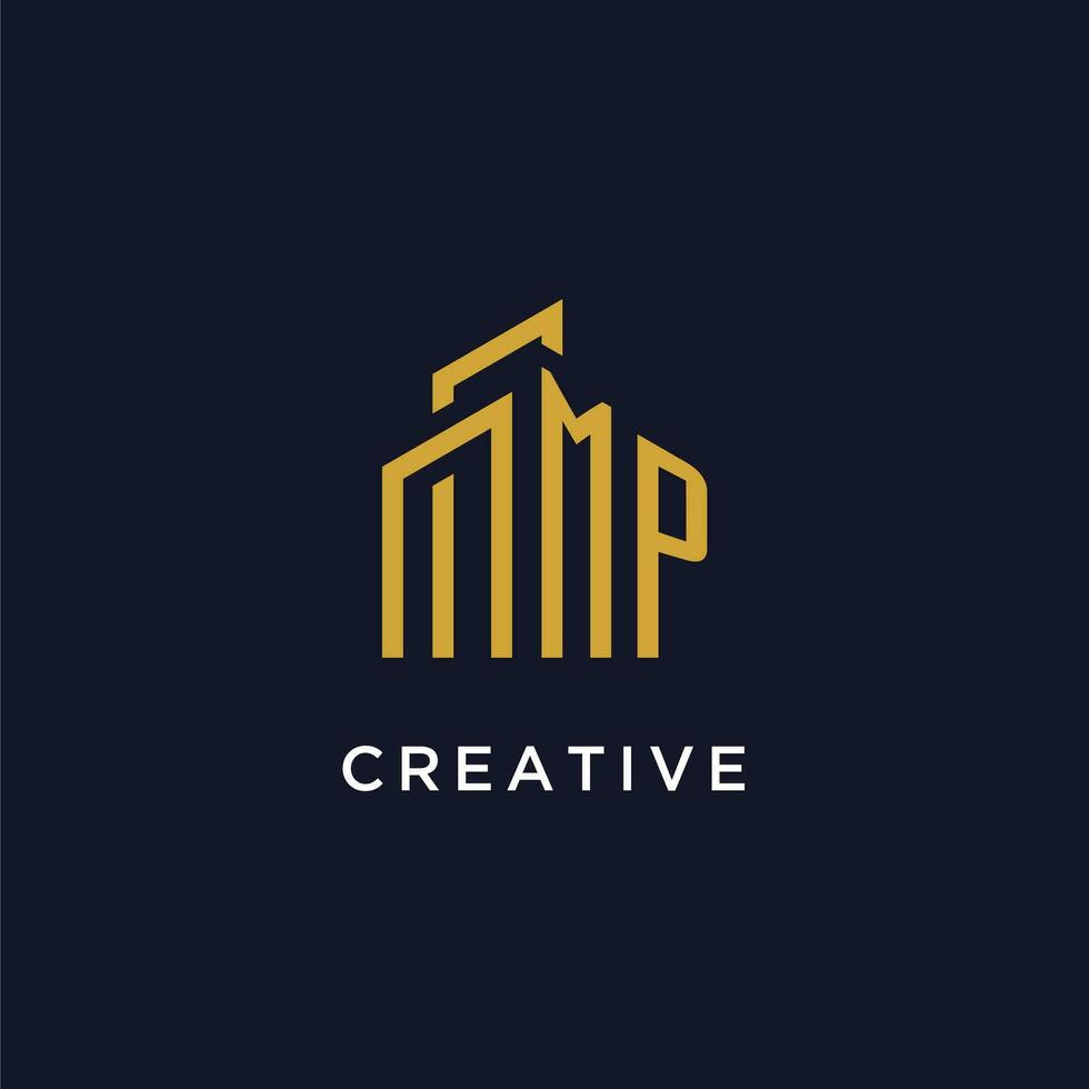 MP initial monogram with building logo design vector