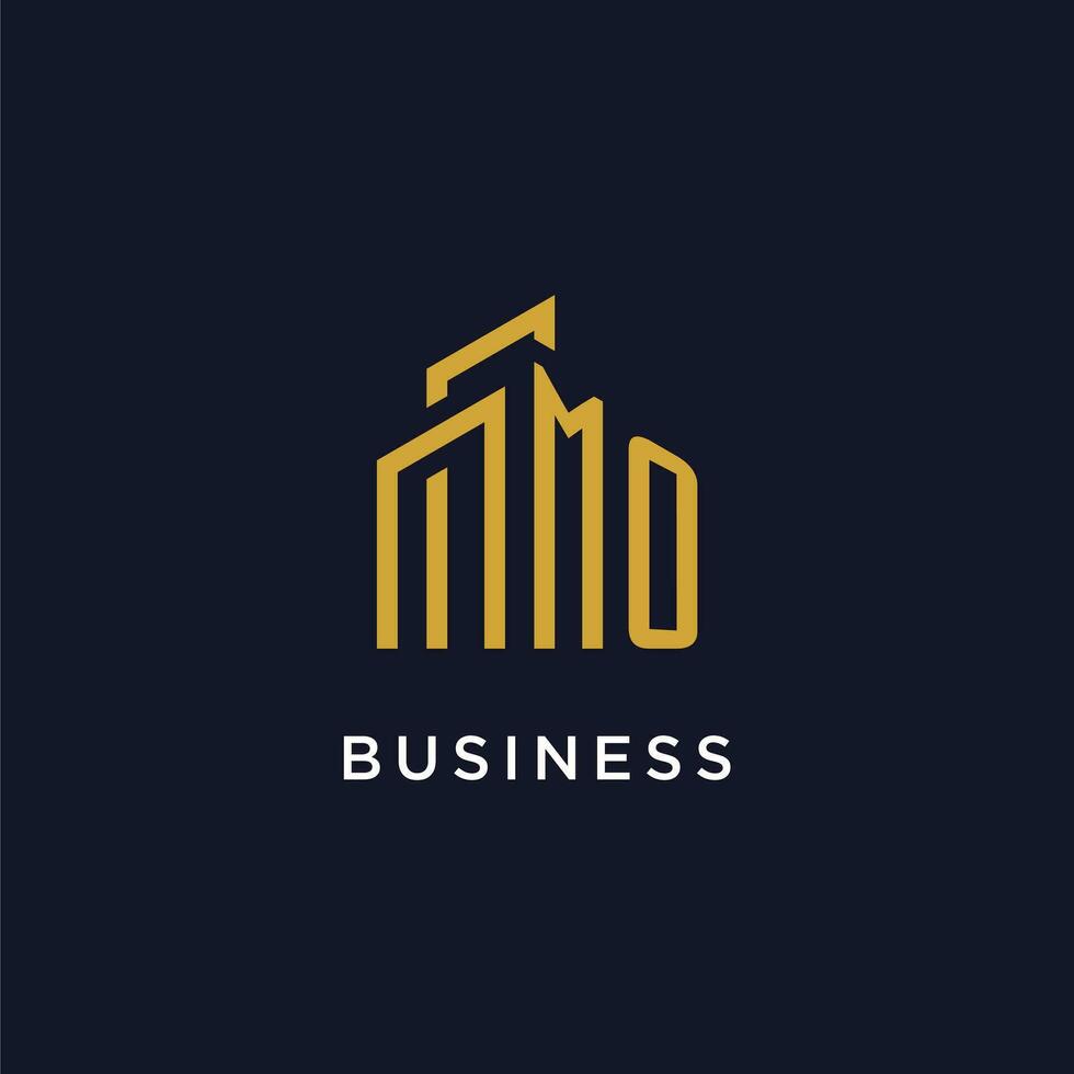 MO initial monogram with building logo design vector