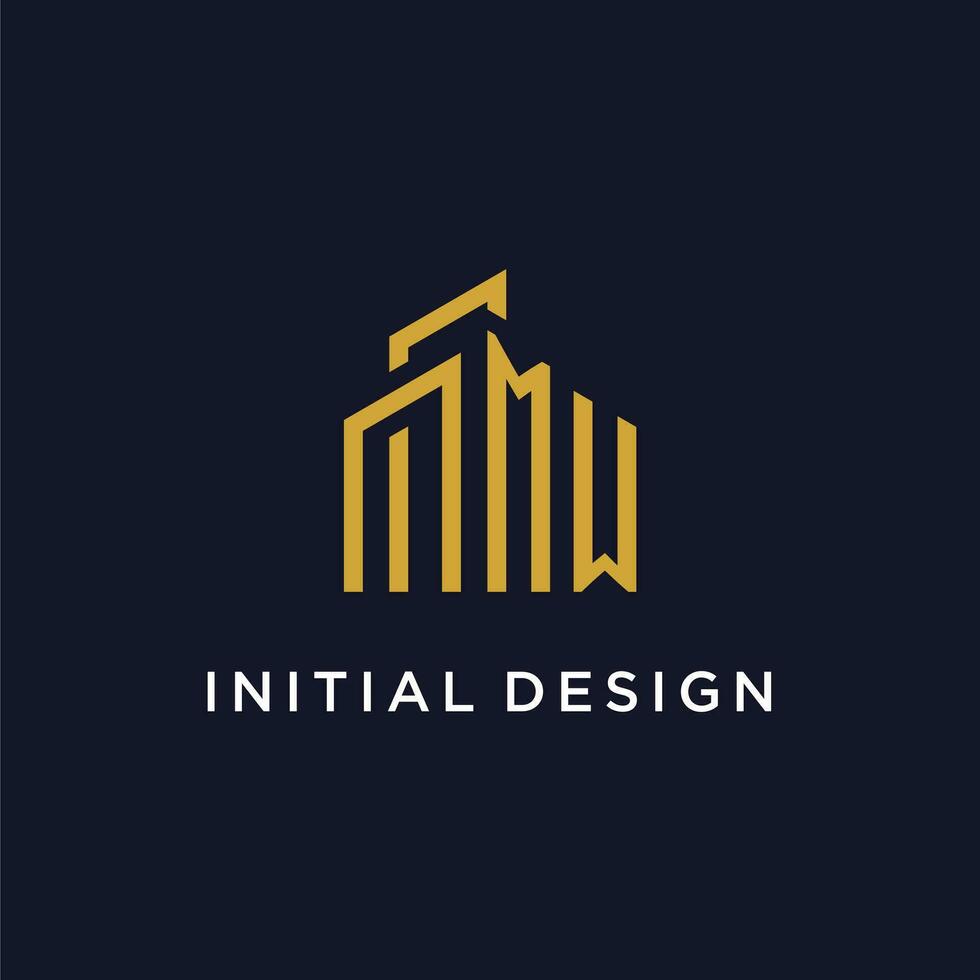 MW initial monogram with building logo design vector