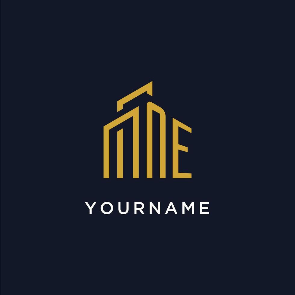 NE initial monogram with building logo design vector