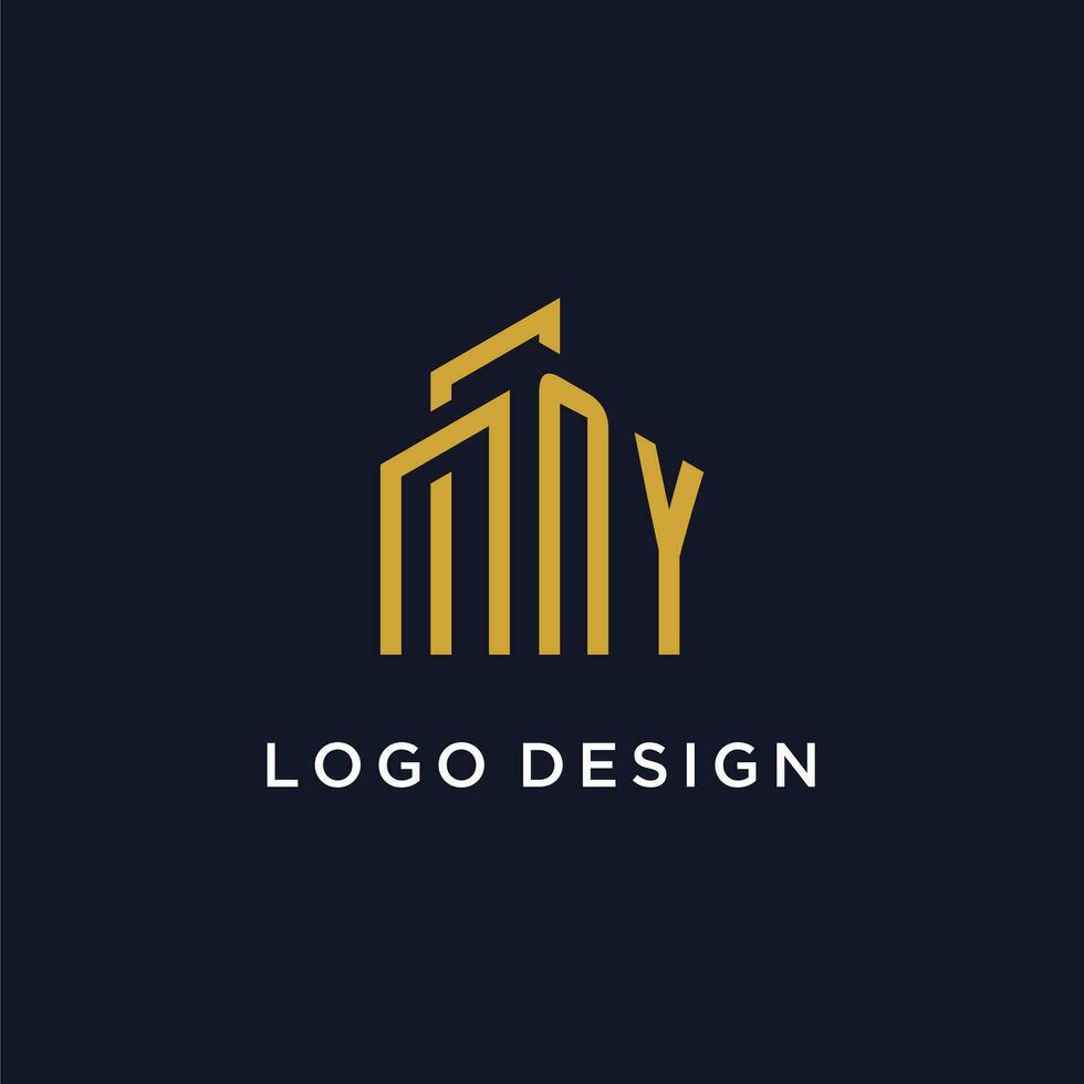 NY initial monogram with building logo design vector