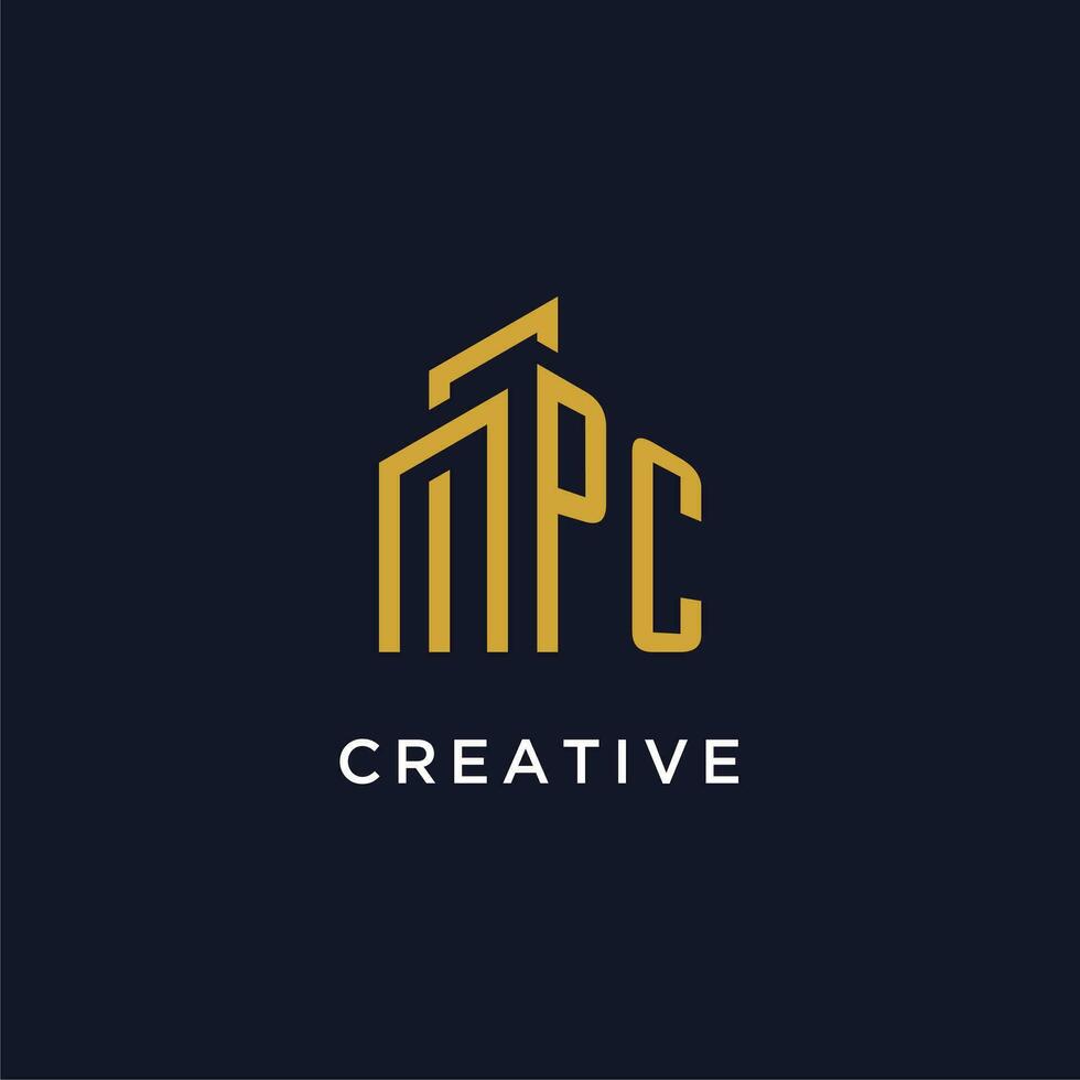PC initial monogram with building logo design vector