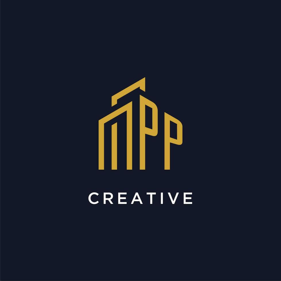 PP initial monogram with building logo design vector