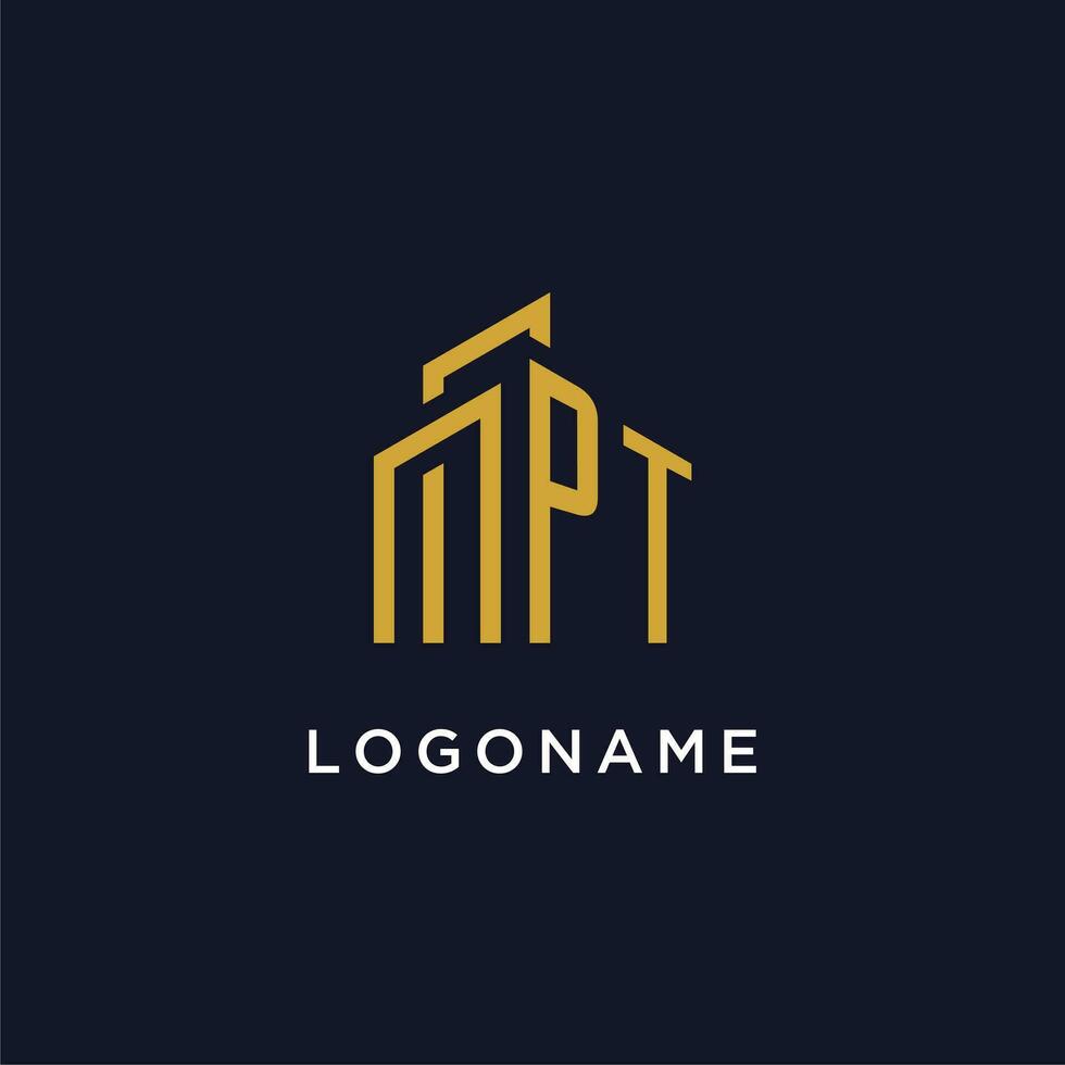 PT initial monogram with building logo design vector