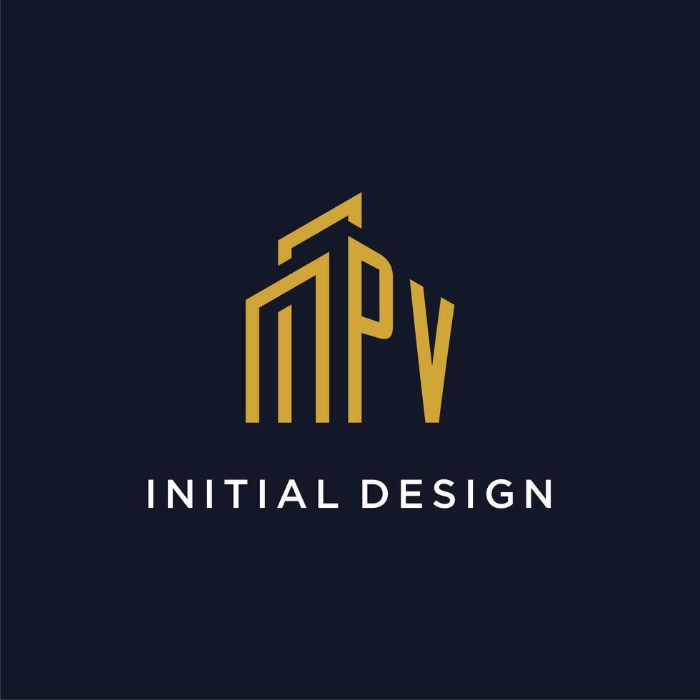 PV initial monogram with building logo design vector