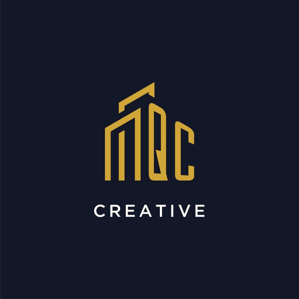 QC initial monogram with building logo design vector