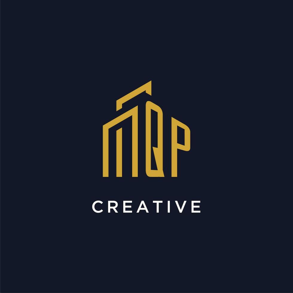QP initial monogram with building logo design vector