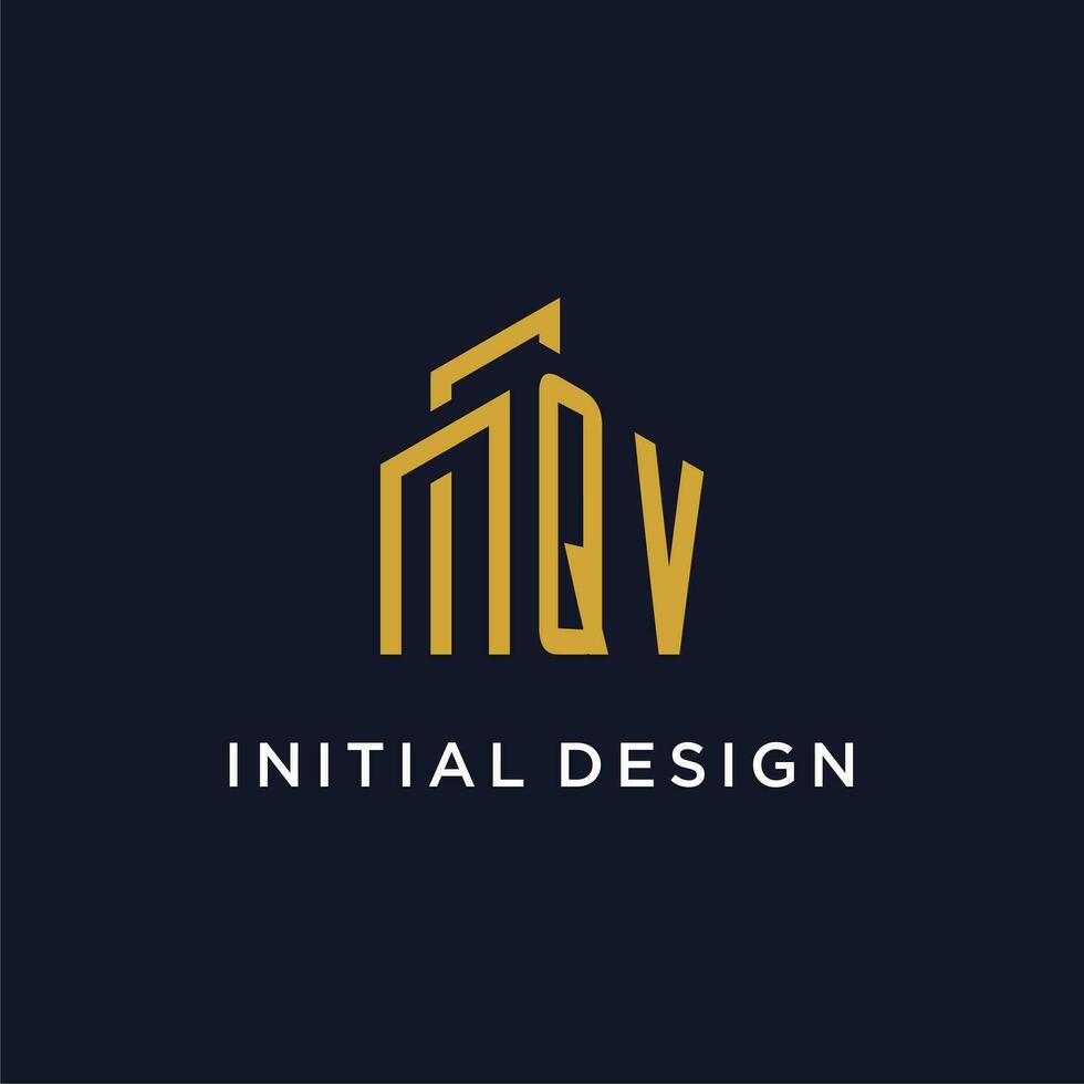 QV initial monogram with building logo design vector