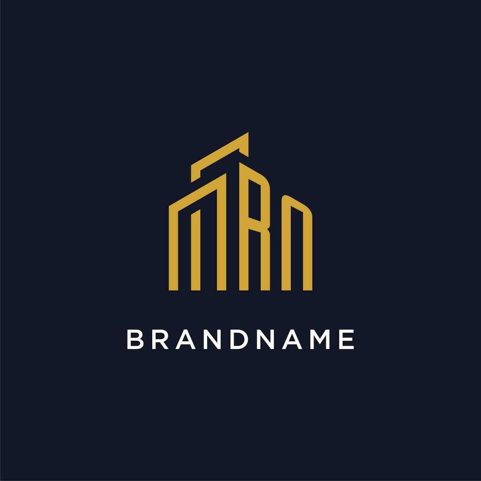 RN initial monogram with building logo design vector