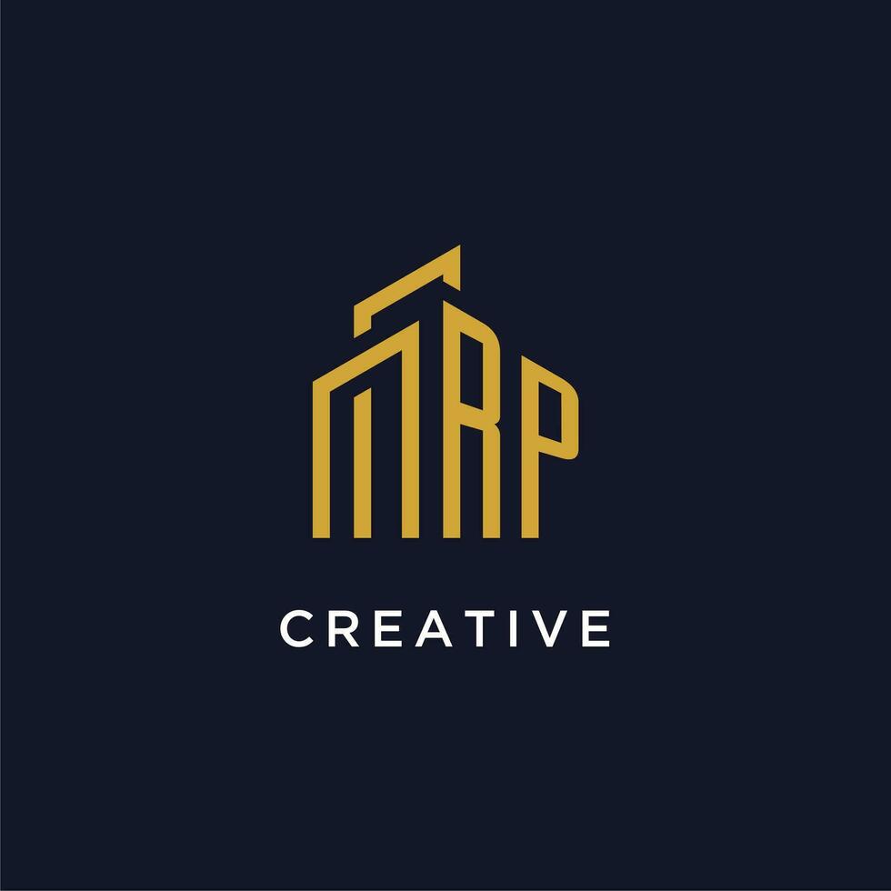 RP initial monogram with building logo design vector