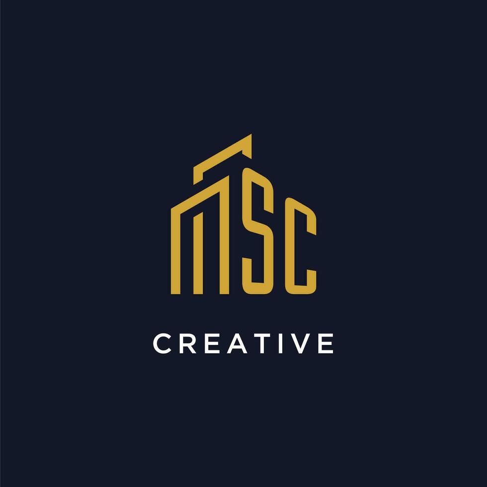 SC initial monogram with building logo design vector