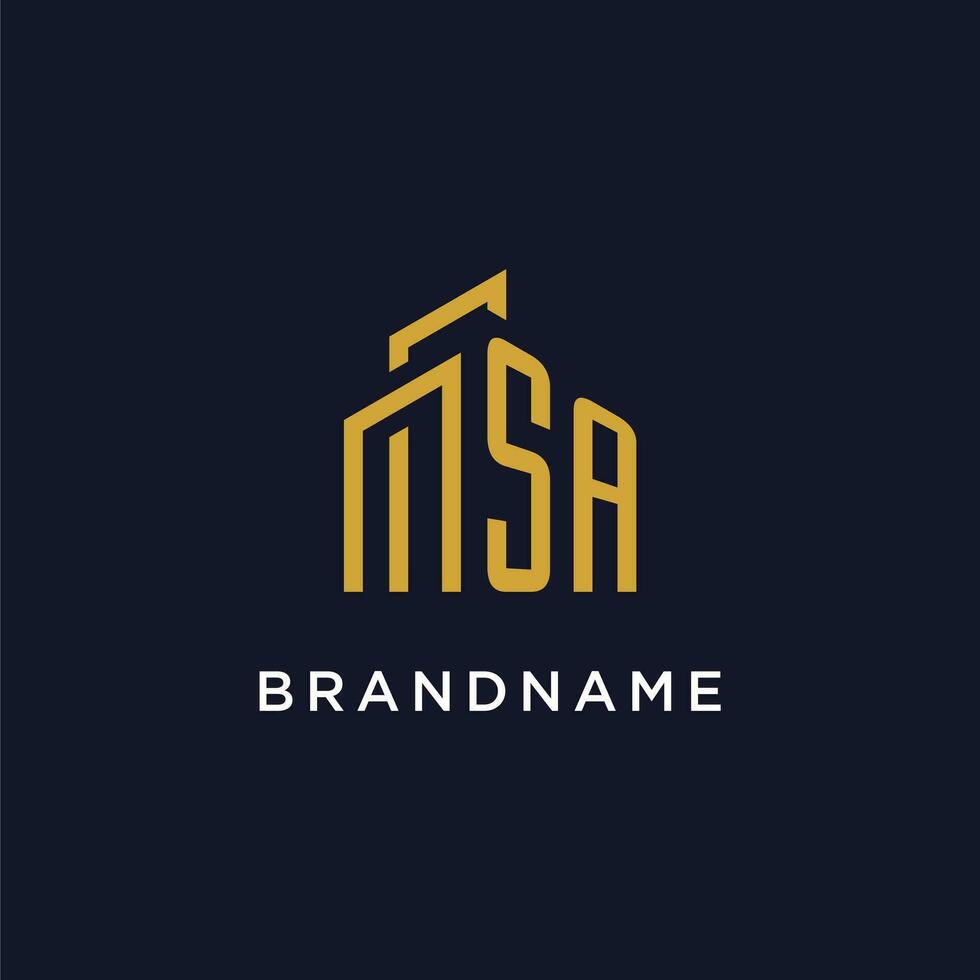 SA initial monogram with building logo design vector