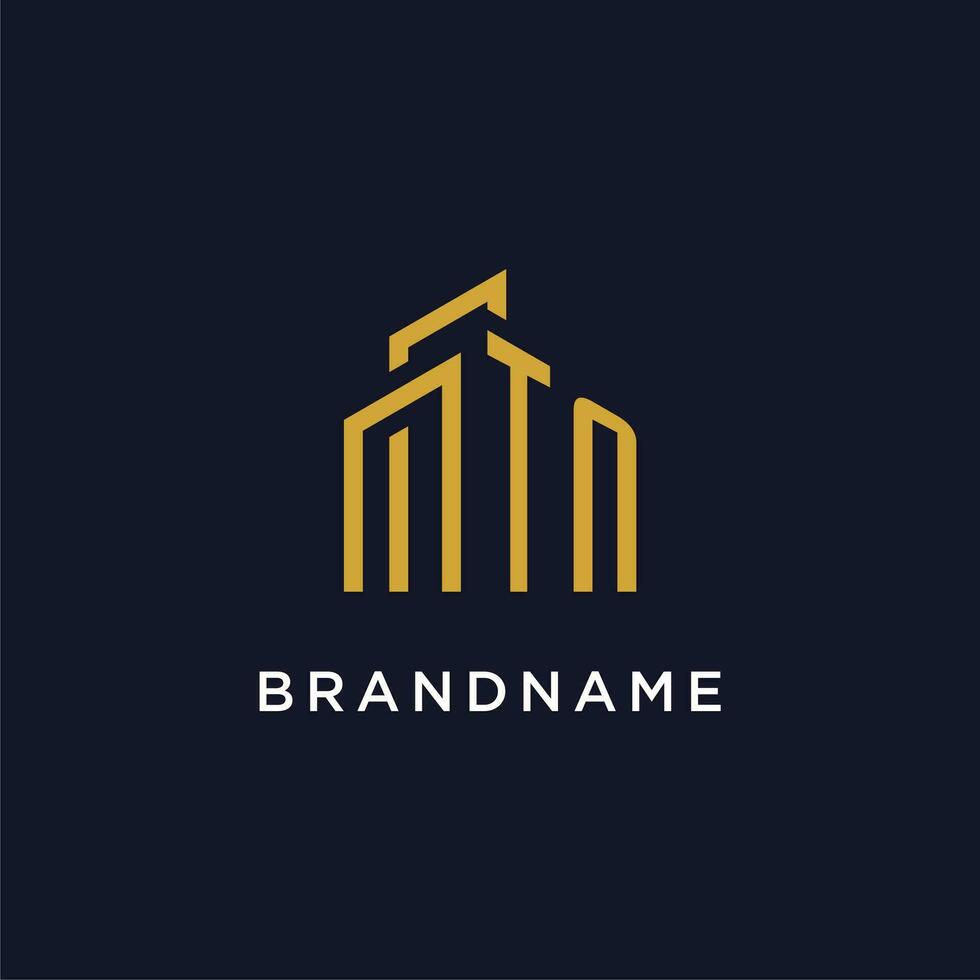 TN initial monogram with building logo design vector