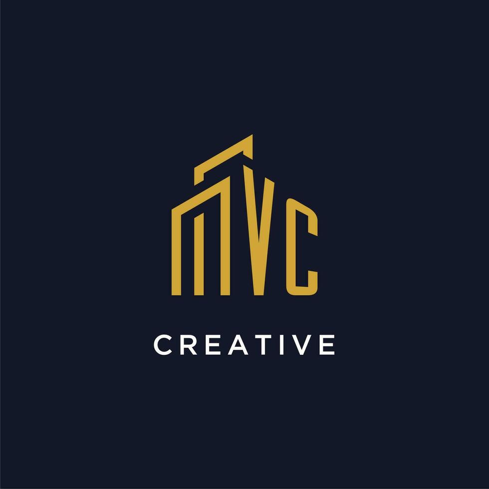 VC initial monogram with building logo design vector