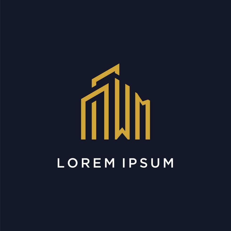 WM initial monogram with building logo design vector