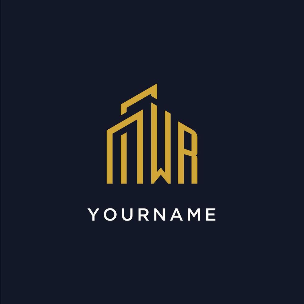 WR initial monogram with building logo design vector