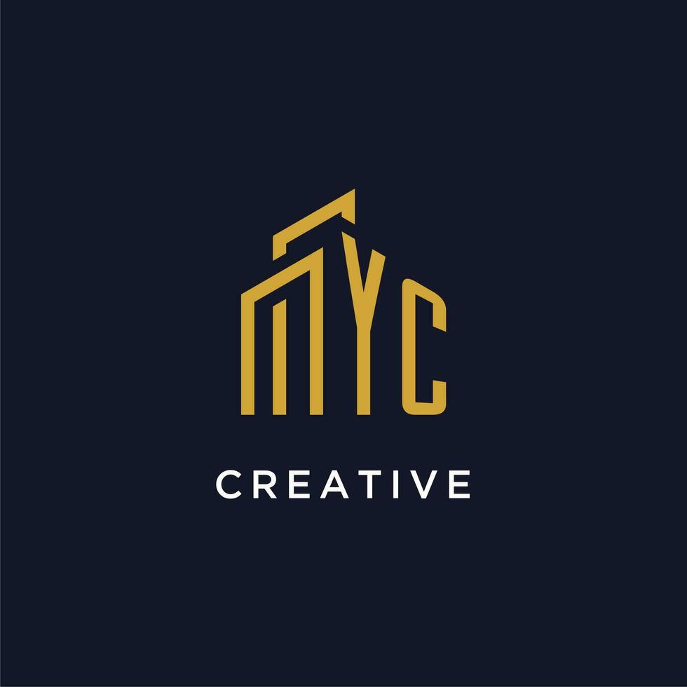 YC initial monogram with building logo design vector