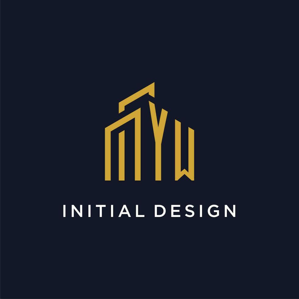 YW initial monogram with building logo design vector