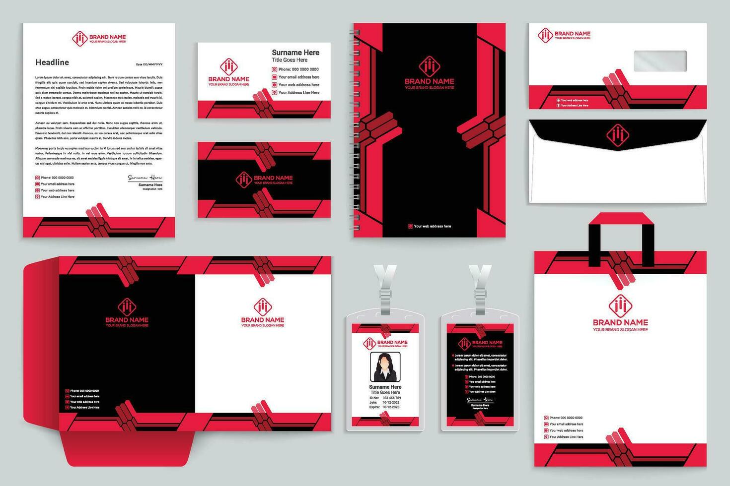 Corporate red and black color stationery design vector