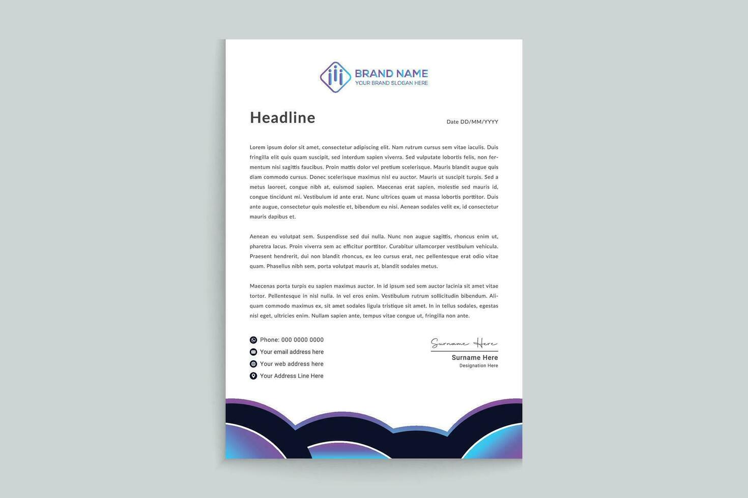 Gradient  color  letterhead template vector