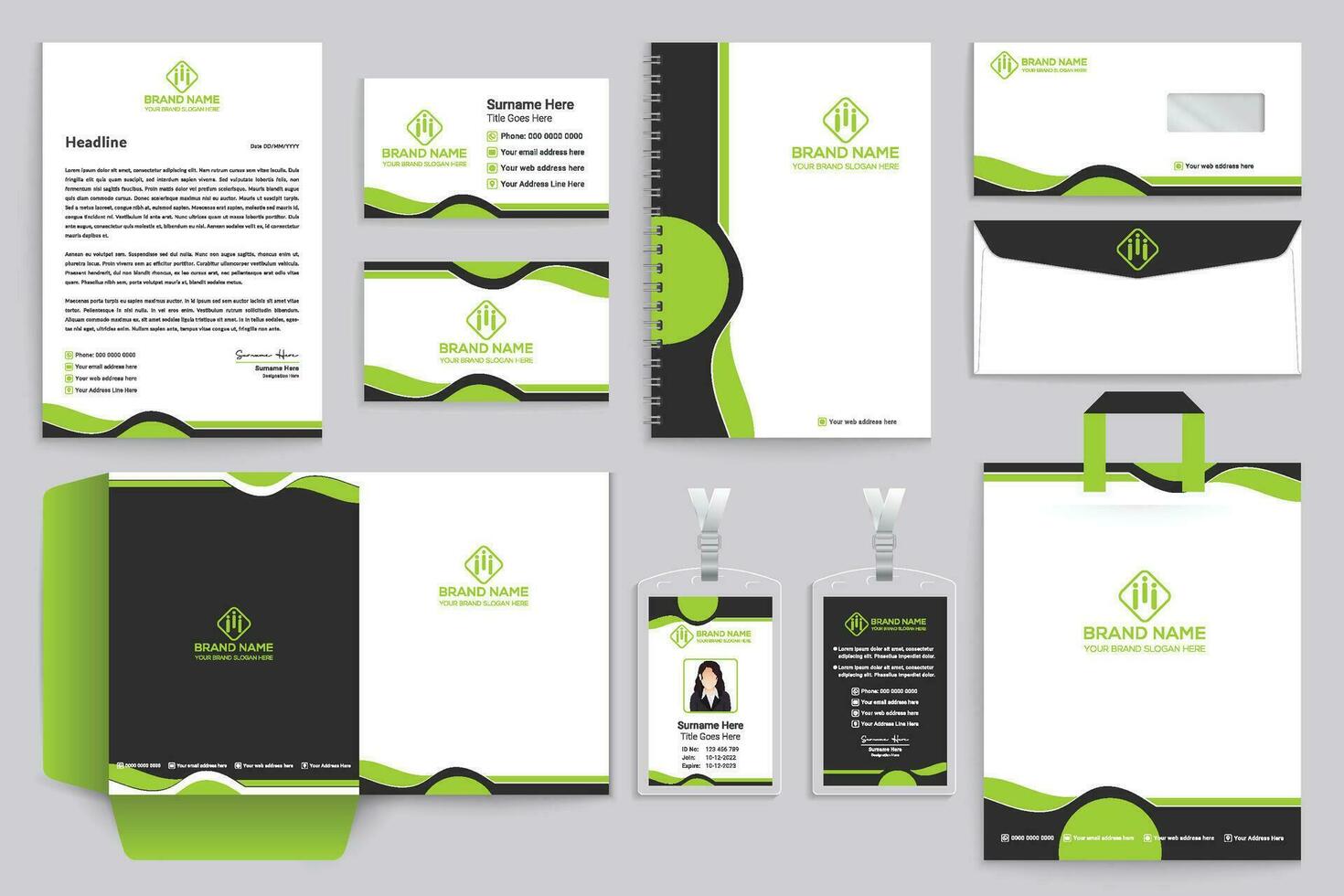 Corporate  green color stationery design vector